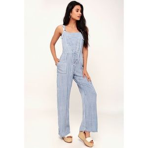 LULU’S PORTOFINO BLUE AND WHITE STRIPED OVERALLS